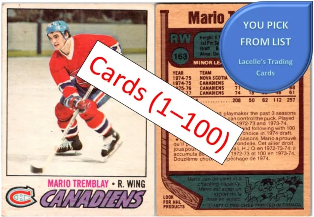 1977-78 O-Pee-Chee 77 OPC NHL Hockey Cards #1 to #100 - U-Pick From List