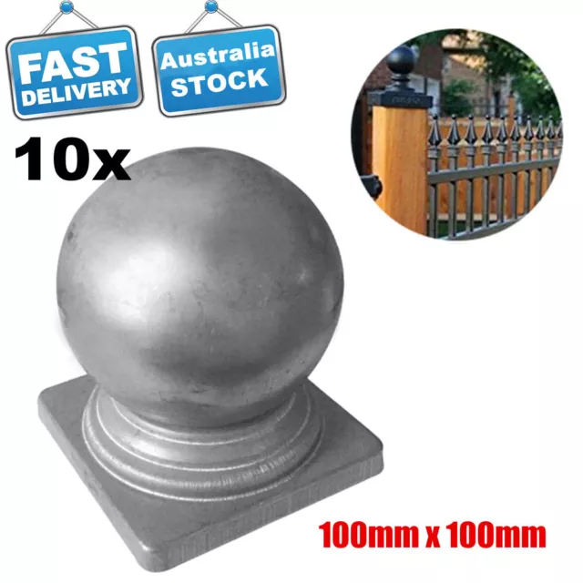 10Pcs Steel Round Ball Top Square Post Cap Fence Gate Tube Cover For 4" Posts