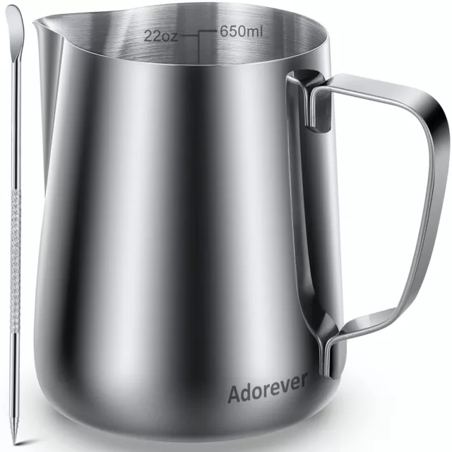 Milk Frothing Pitcher, 22oz 650ml Milk Frother Stainless Steel Steaming Pitcher