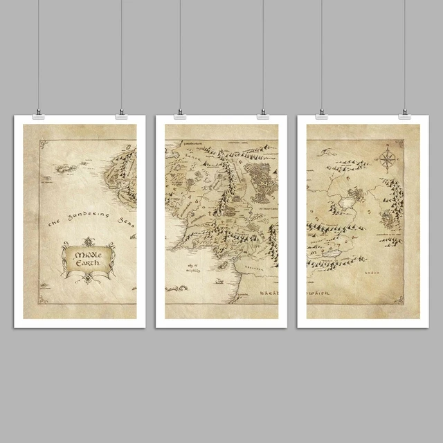 MIDDLE EARTH MAP Lord of the Ring The Hobbit Canvas Wall Art Gift Print ...