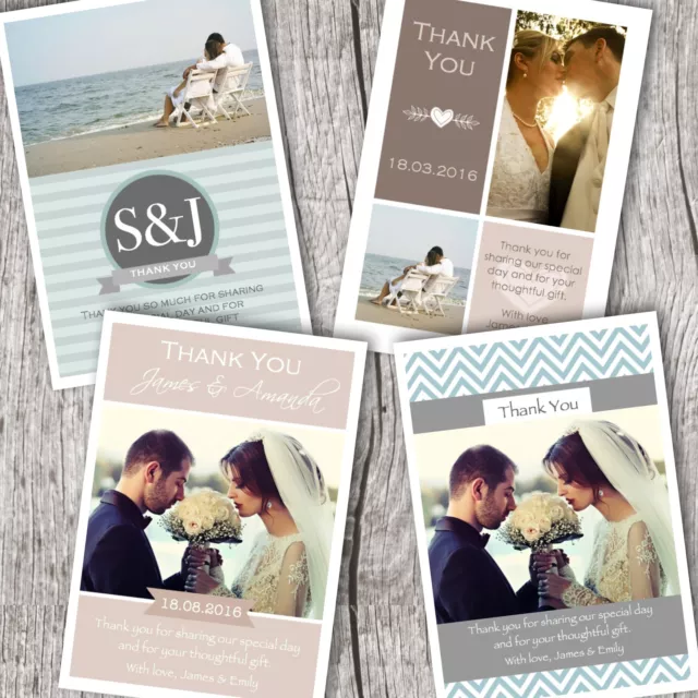 Tarjetas de agradecimiento de boda con fotos personalizadas (inc. sobres) • CORREO RÁPIDO • D7