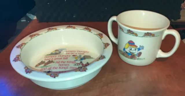 Vintage Bally Humpty Dumpty Melamine Cereal Bowl & 2 Handed Cup