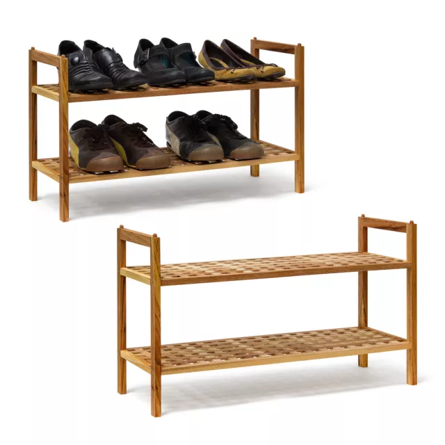 2x Étagères à chaussures Armoire Rangement de souliers 2 niveaux Bois de noyer