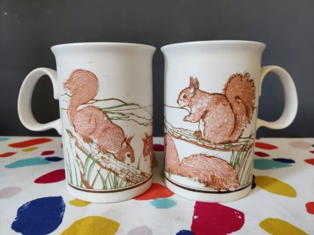 VTG Retro Dunoon Squirrel Mugs Coffee Cups Stoneware Scotland