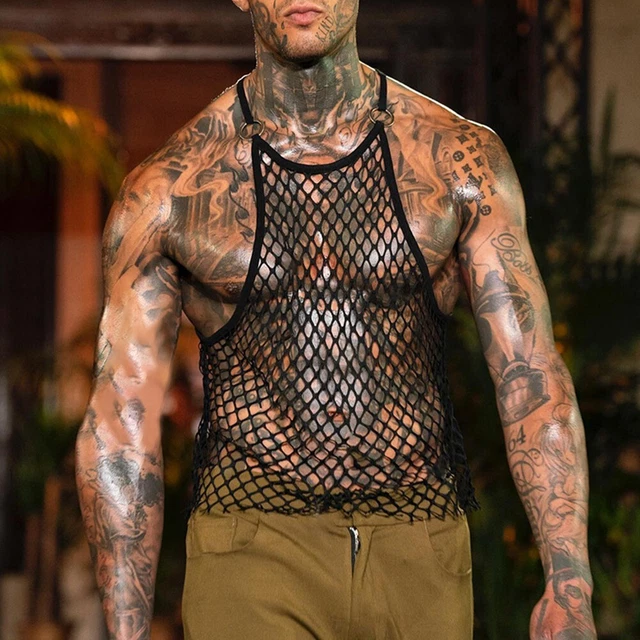 Elegante gilet in rete senza maniche canotta da uomo rete da pesca per allenamen