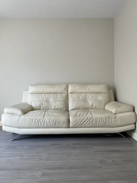 HARVEYS FURNITURE GENOA ISLINGTON 3 Seat Cream Beige Real Leather