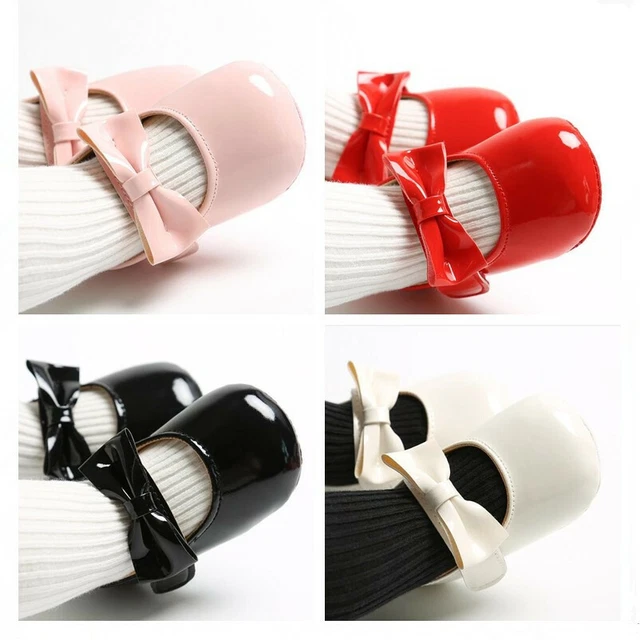 Newborn Baby Girl Crib Shoes Patent Leather Mary Janes Infant BowKnot Shoes 0-18