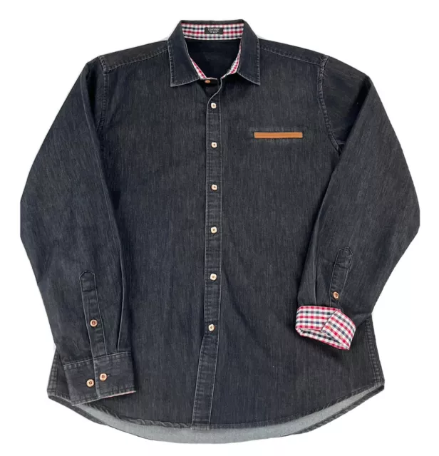 COOFANDY Men's Casual Dress Shirt Button Down Long-Sleeve Denim Black Mens Med