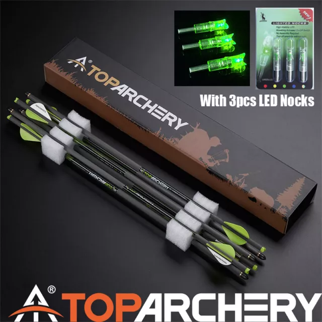 6 PACK 20" Carbon Crossbow Bolts Crossbow Arrows Straightness.006 & 3x LED Nock