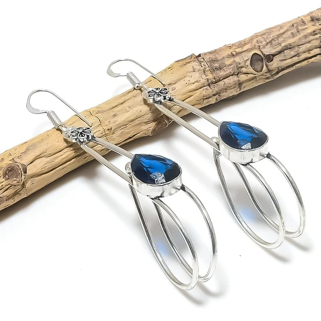 Boucles D'oreilles Pendantes En Péridot Lab Créé - Argenté, Fait Main, 2,5 Pouces