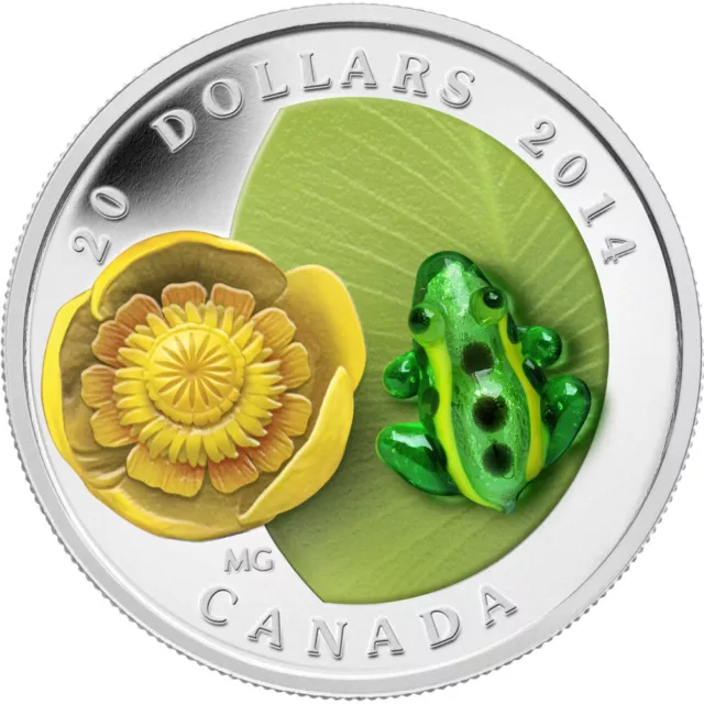 Canada 2014 Leopard Frog and Lilly Murano Venetian Glass $20 Silver Proof Coin