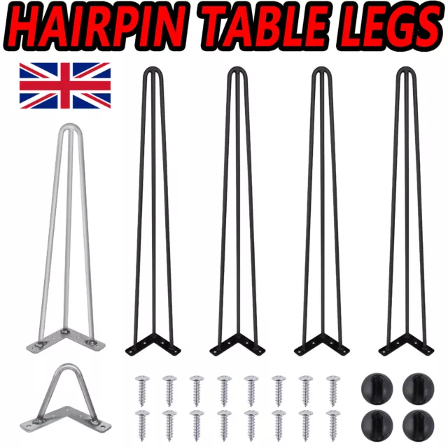 4x Hairpin Legs 10cm-70cm 2/3 Rod Leg Metal Style 10mm Sturdy Construction