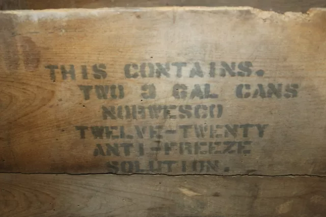 Vintage c.1930 Norwesco Anti-Freeze Can Chevrolet Ford 20" Wood Crate Box Sign