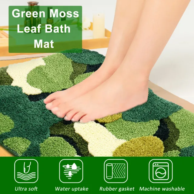 Green Moss Leaf Bath Mat Non-Slip Bathroom Rugs Absorbent Mat Washable Shower ✂