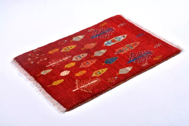 Alfombra Persa Gabbeh Loribaft Qashqai 90x61 CM Moderno Anudada a Mano Fino Rojo