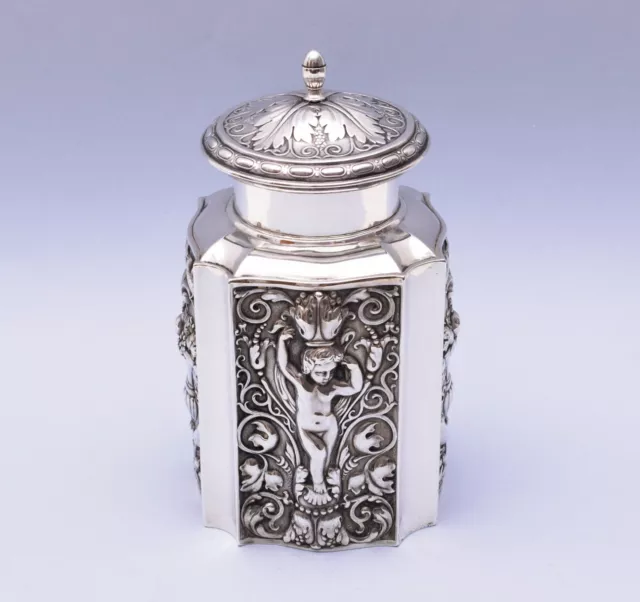 Antique Solid Silver Repousse Tea Caddy