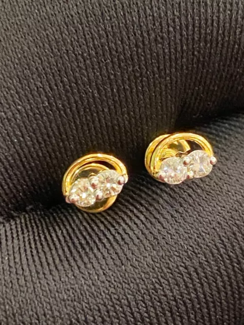 Pave 0,26 Cts Rotondo Brillante Diamanti Petite Borchie Orecchini In 750 18K Oro