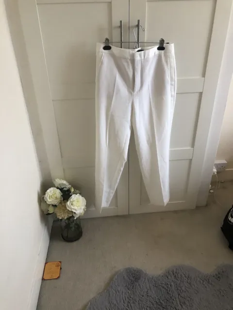 ZARA NEW WOMAN SS24 WHITE STRAIGHT-LEG TROUSERS WITH SIDE BUCKLES  REF:2599/930