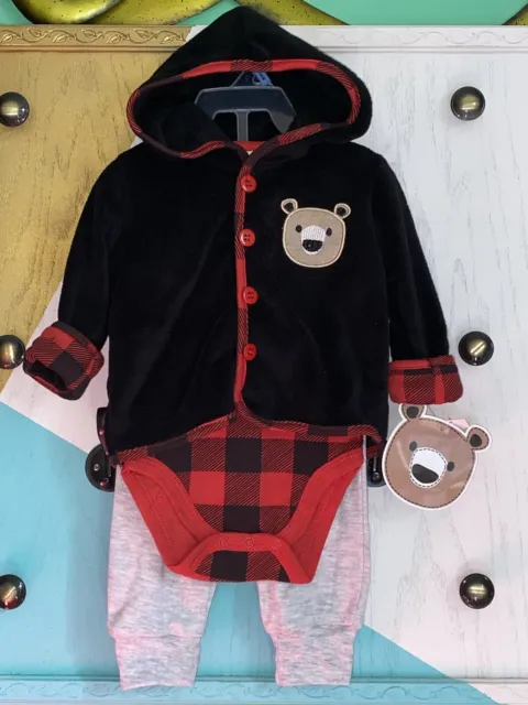 NWT Infant Baby Boy 0-3 M  3 piece Winter outfit Hoodie jacket Bodysuit Pants