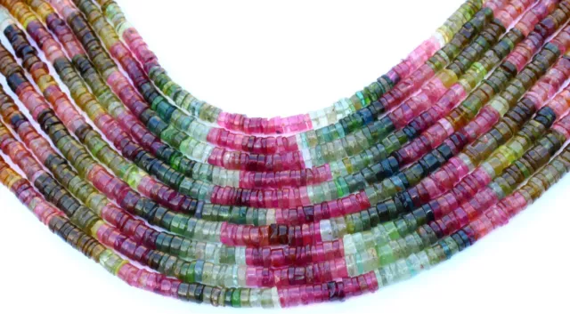 AAA Natural Multi Tourmaline Smooth Heishi Rondelle 4/5mm Gemstone Beads 8 inch