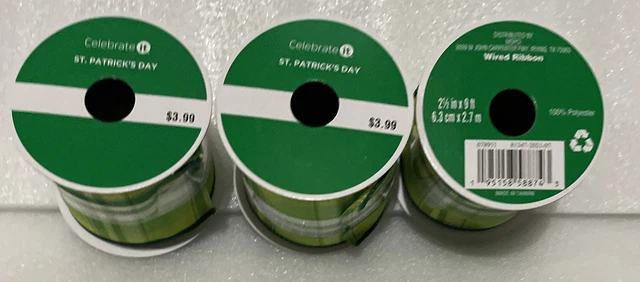 NUEVO Lote de 3 Cinta de 3-San Patricio verde irlandés a cuadros cinta con cable 2,5"" por 9 ft