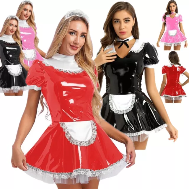 Femme Déguisement Soubrette Serveuse Cosplay Maid Uniforme Mini Robe Nightwear