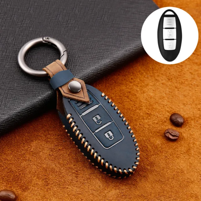 Blue Leather Remote Key Case Cover Fob Shell for Nissan Cube Juke Tiida X-Trail