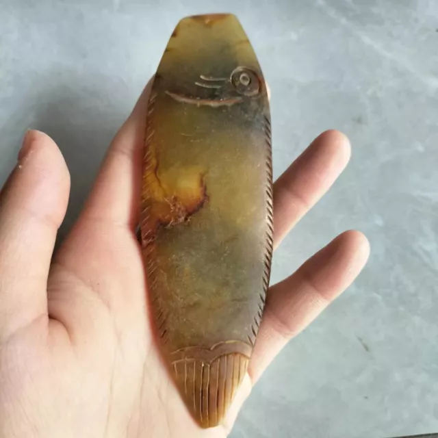 Antique Collect Chinese Old Jade Carving Two Sided Animal Fish Pendant