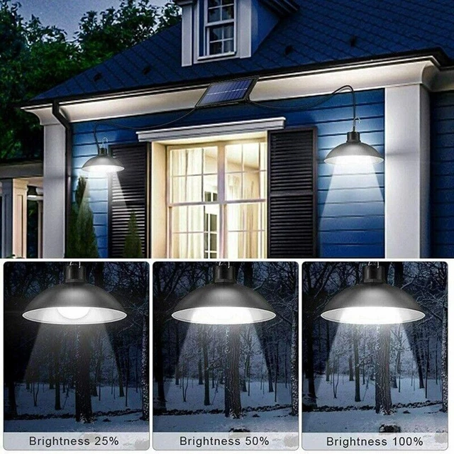 Lampada Illuminazione Nera Giardino Ciondolo Giardino Luce A Sospensione Alimentato Solare LED 2 Teste 3