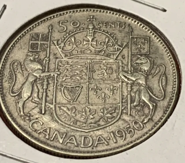 Canada 1950 Fifty Cents .80 Silver Half Dollar 50 Cents Coin