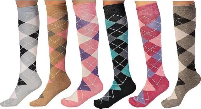 Ladies Knee High Horse Argyle Cotton Rich Long Equestrian Riding Socks Size 4-7