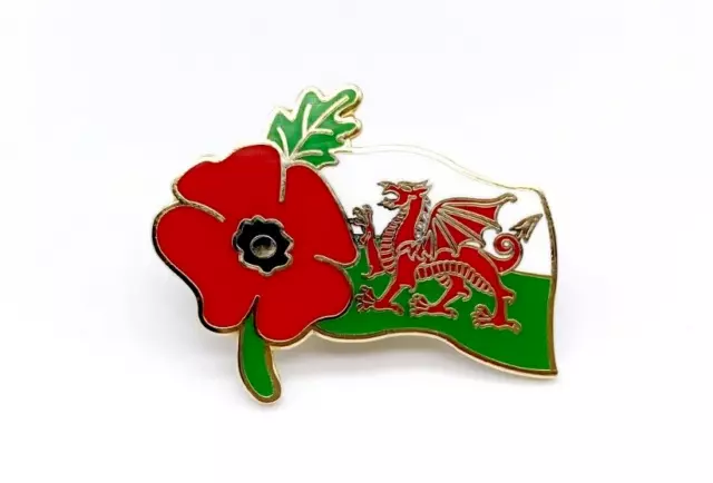 The Red Dragon & Red Poppies Pin Enamel Badge Brooch Veteran Soldier