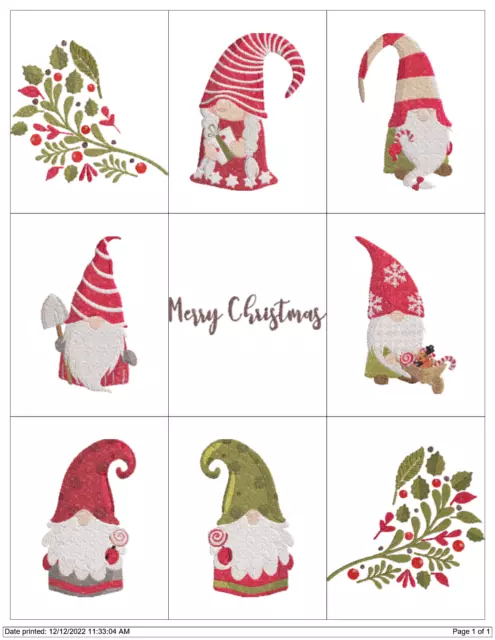 Colección Navidad Gnome Diseños Máquina De Bordar Colección Pes Jef Hus Usb