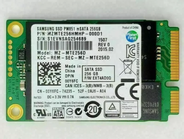 Samsung PM851 mSATA  256GB  SSD  MZ-MTE256HMHP