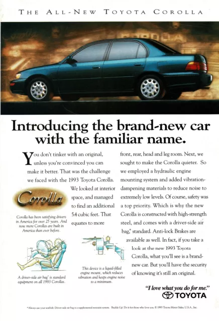 1993 TOYOTA Corolla blue 4-door sedan Vintage Print Ad