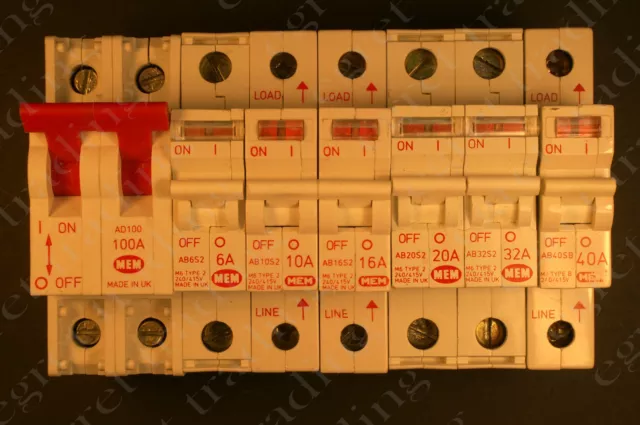 MEM Memera 2000 range AB Type 2  Type B   MCB Circuit Breaker  100A Main switch