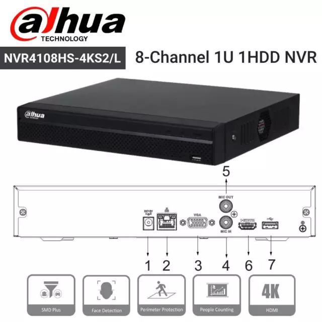 Dahua NVR4108HS-4KS2/L 8CH NVR 8MP Audio HDMI H.265+ Security IP Camera System