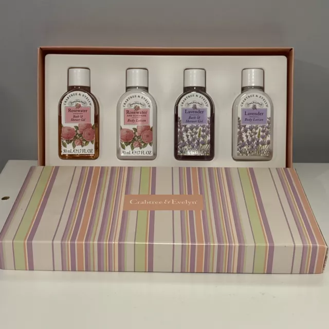 4 piezas Mini KIT DE CUIDADO DE LAVANDA Y AGUA DE ROSAS CRABTREE & EVELYN LA 1,7 OZ Nuevo