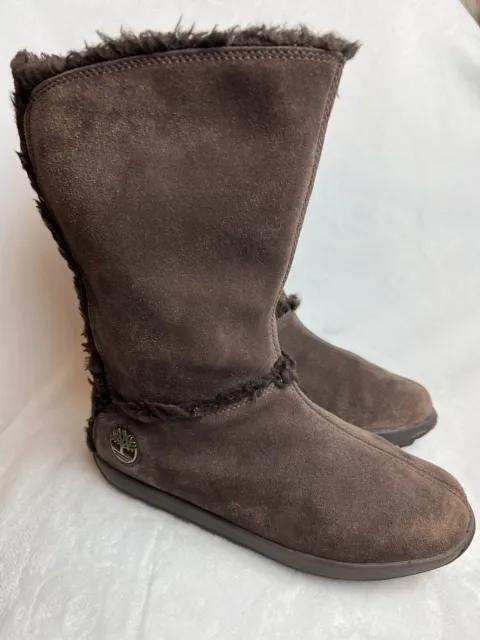 Timberland Boots Womens Size 8 M Brown Suede Winter Mukluk Faux Fur Lined Great!