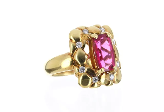 3.60 Carats High Quality Natural Rubellite and Diamond Cocktail Ring Gold 18K 2