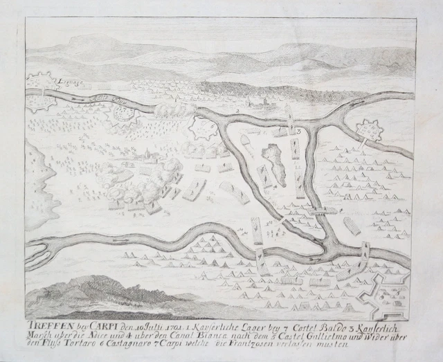 Carpi D  Adige Villa Bartolomeo Verona Incisione Battaglia Incisione Merian