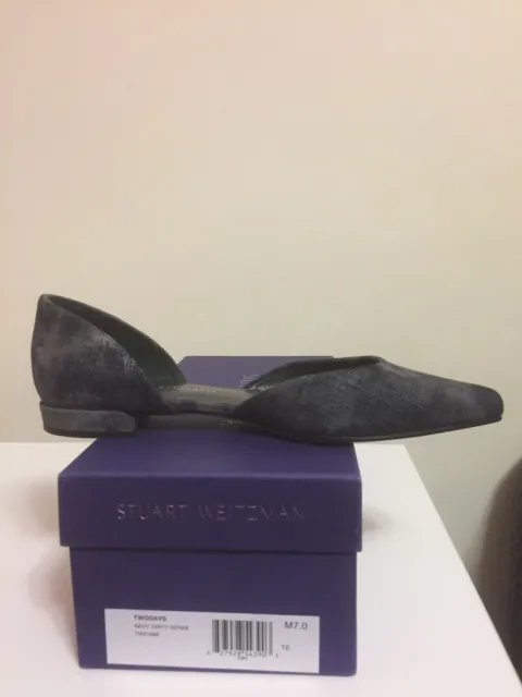 Stuart Weitzman Twodays Flats Wmn Sz 7 M Navy Dirty Denim Leather Sole Shoes 2
