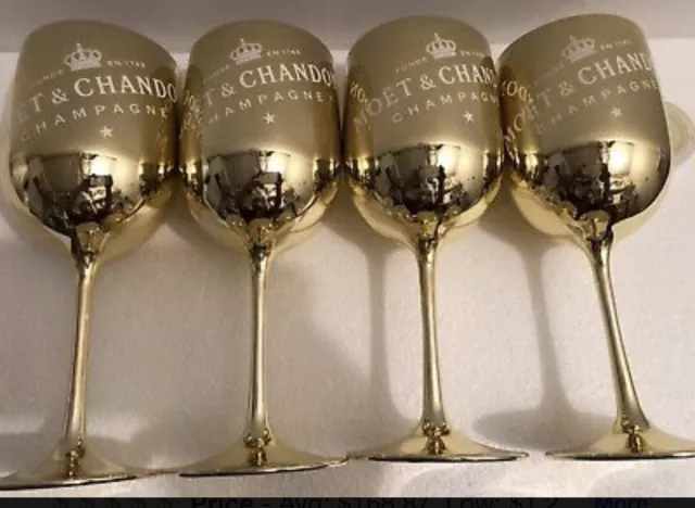 Set of 4 Moet & Chandon Champagne Shiny Gold Acrylic Champagne Goblet Glasses