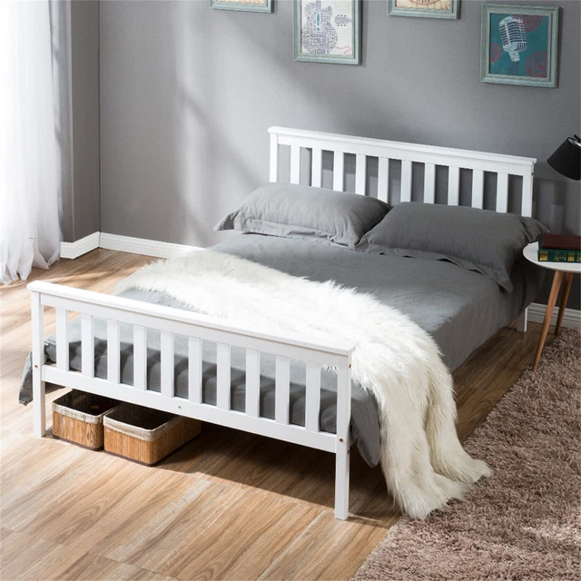 WHITE SOLID WOODEN Bed Frame 3ft 4ft6 Wood Single Double Size Bed £66. ...