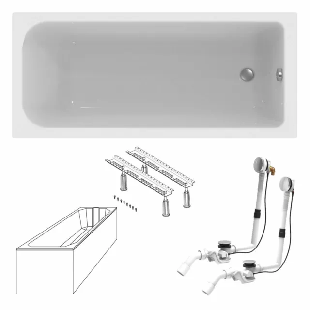 Ideal Standard Körperform Acryl-Badewanne weiß 170x75 cm opt.Träger Füße Ablauf