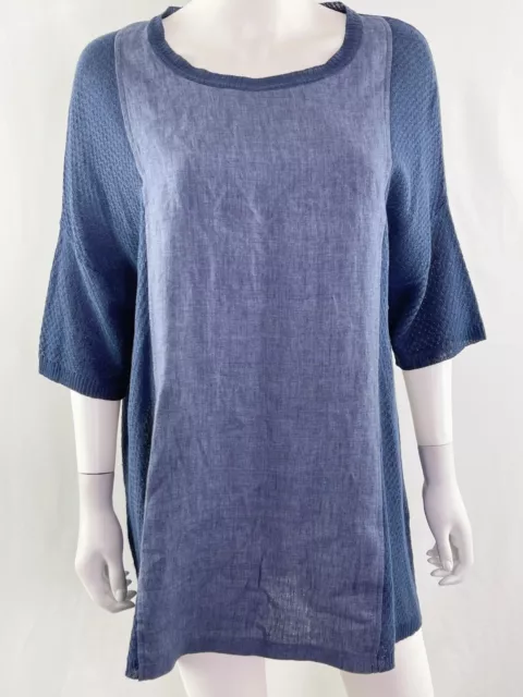 Soul Voyage by Marina Rinaldi Women's Navy Blue Half Sleeve Tunic Shirt Size M 2