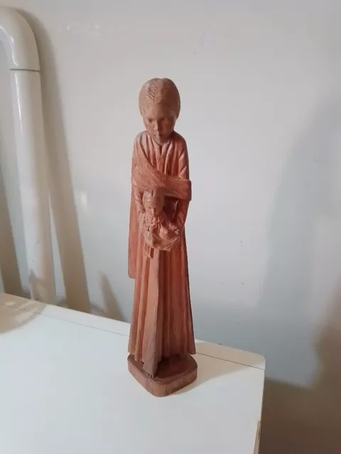 Scultura In Legno Madonna Con Bambino Cm 25