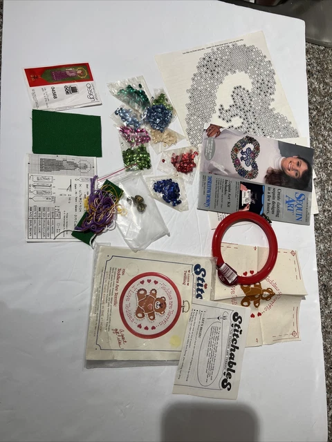 Lote de 3 proyectos de lentejuelas con aguja patrones vintage a los que les falta algo