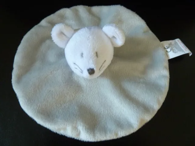 di - DOUDOU PLAT ROND GRAIN DE BLE SOURIS GRIS BLANC - NEUF*