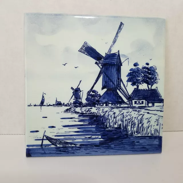 Reclaimed, Antique, Céramique d'Hemixem Tile, "H" Belgium, Delft Style, Windmill